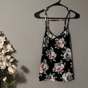 Black & Flower Print Tank Top